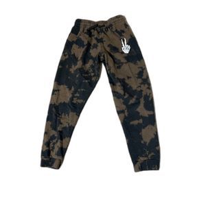 Bleached Black Skeleton Peace Sign Joggers | Size Small | Bowery Supply Co.